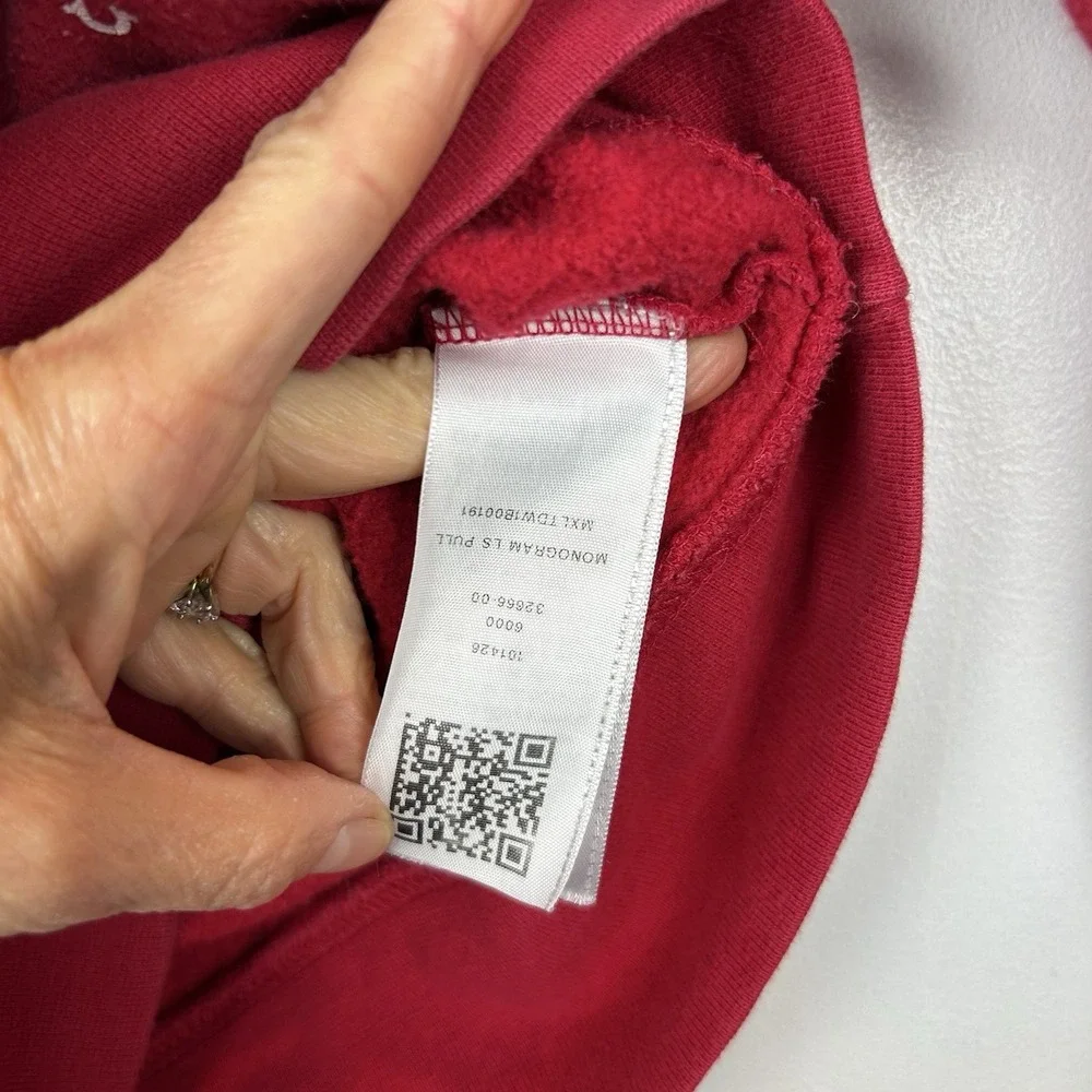 True Religion Hoodie Sweatshirt Men Size Large Monogram Logo All Over Print Red